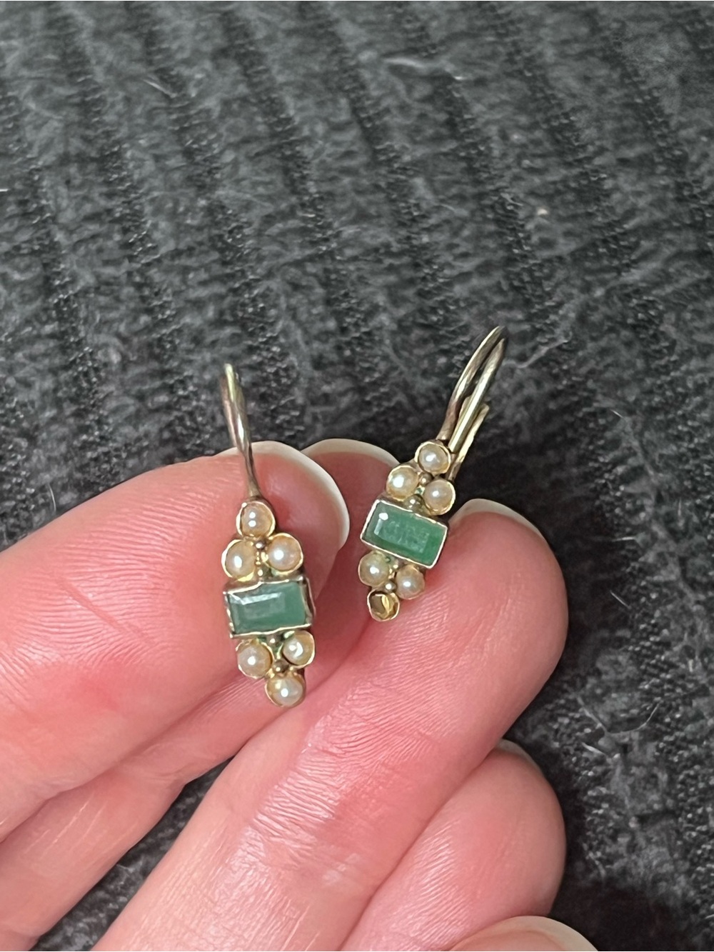 Vintage Gold Vermeil Emerald & Pearl Royal Pavilion Drop Earrings 925